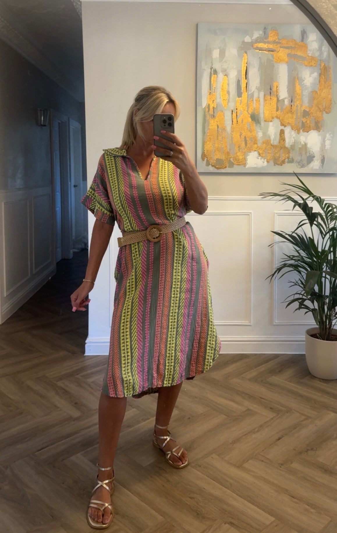 AZTEC PRINT CHEESECLOTH COLLAR DRESS