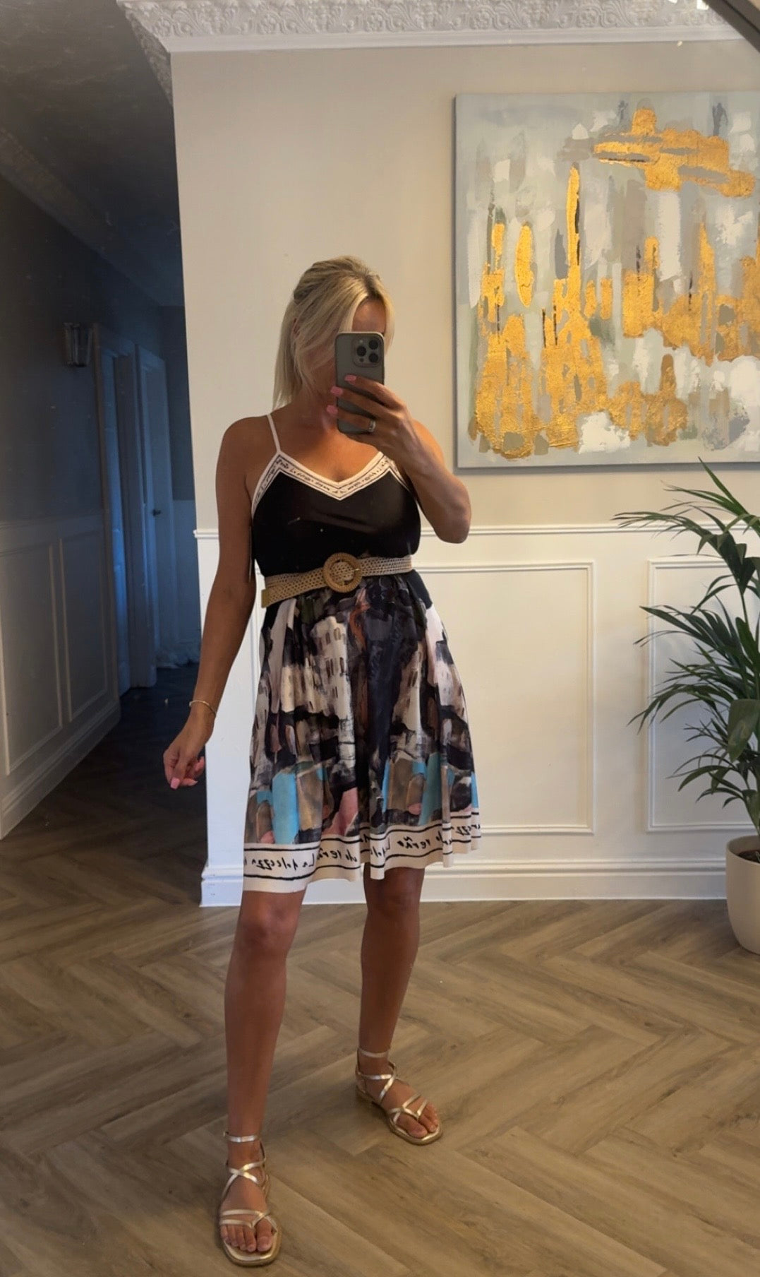 SATIN CAMI BORDER PRINT MINI DRESS