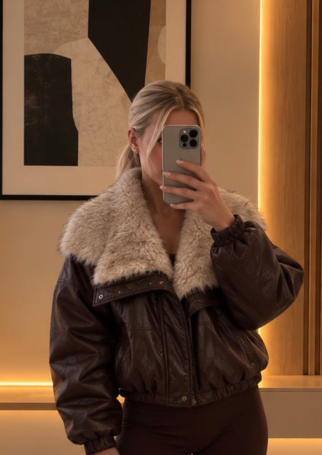 Faux fur lined pu jacket