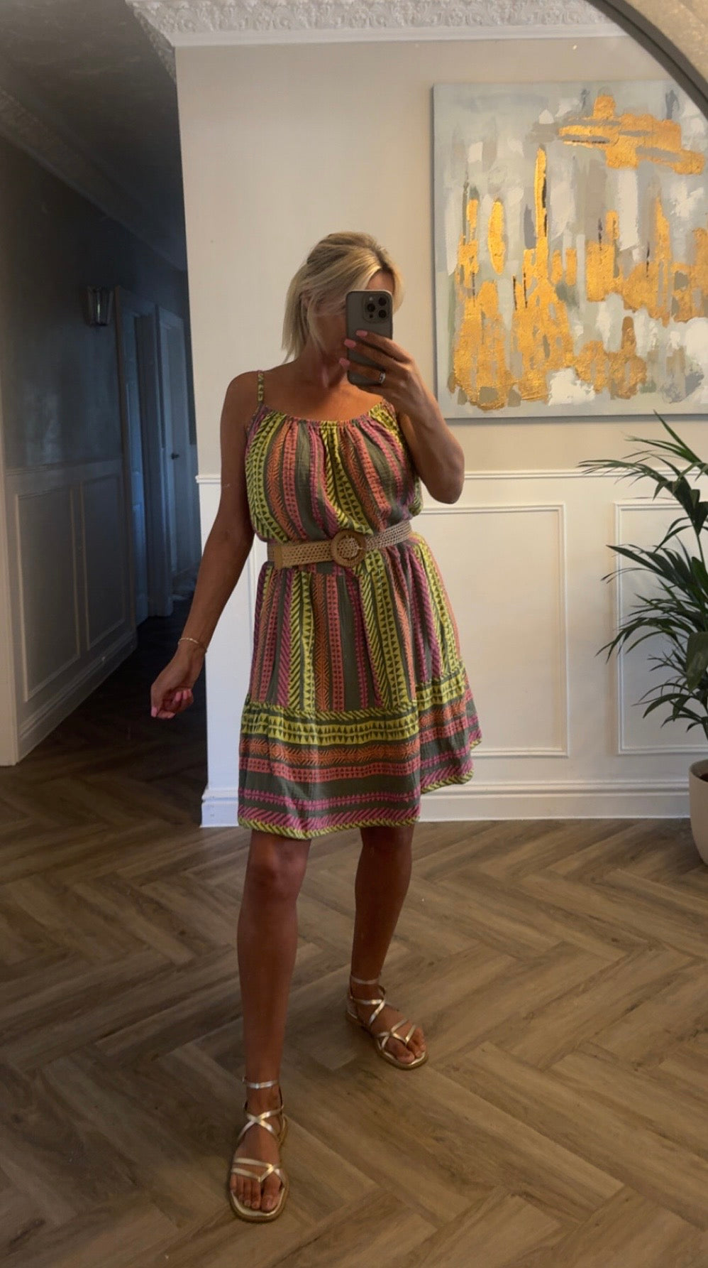 AZTEC CHEESECLOTH CAMI MINI DRESS