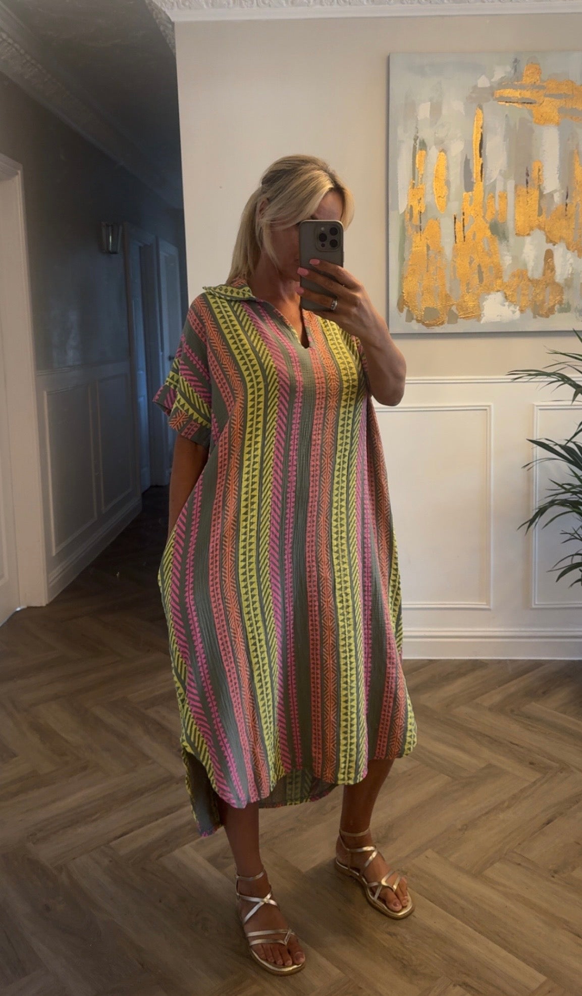 AZTEC PRINT CHEESECLOTH COLLAR DRESS