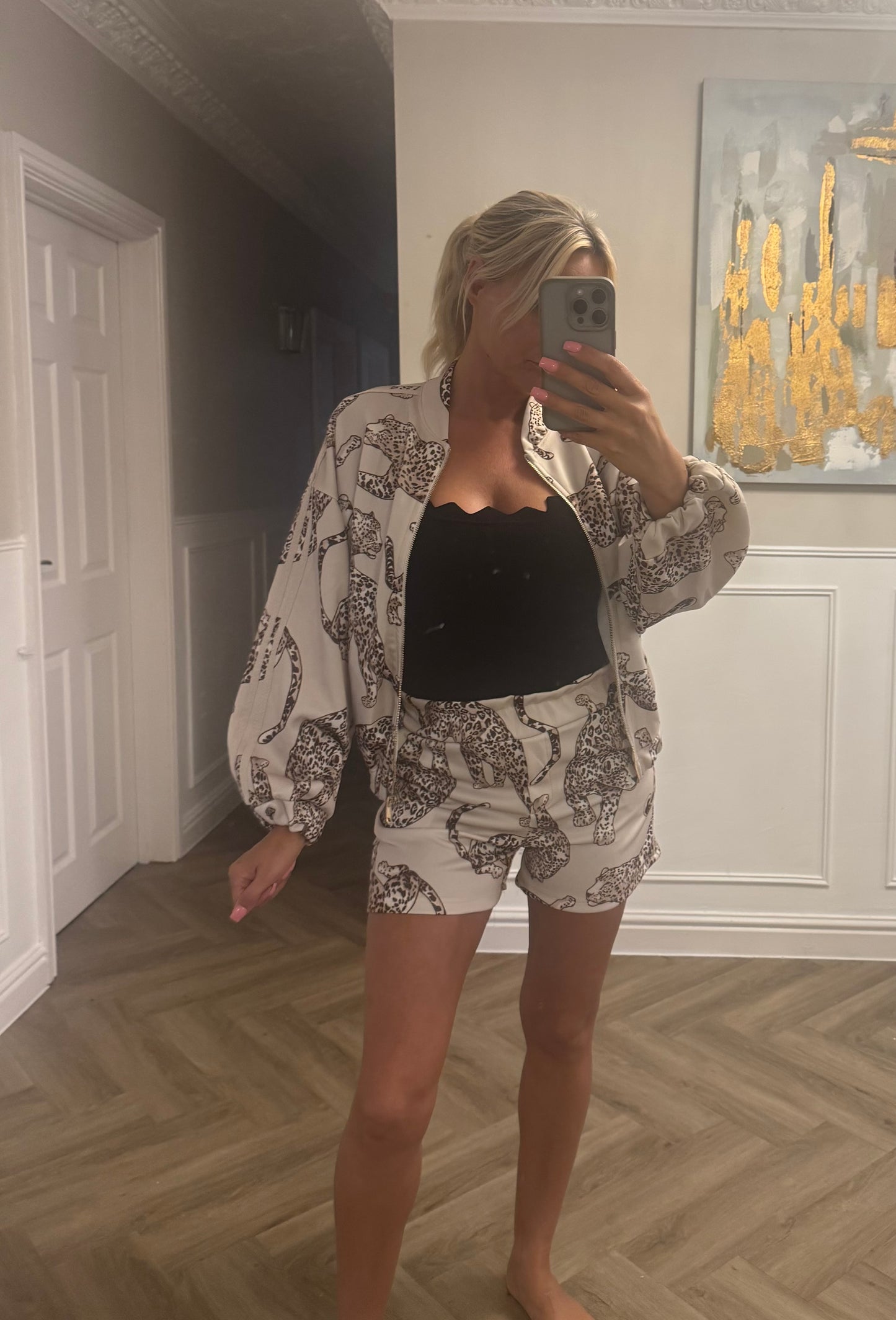 Leopard Print Bomber Jacket and Shorts