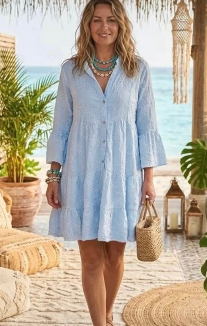 Embroidered smock dress