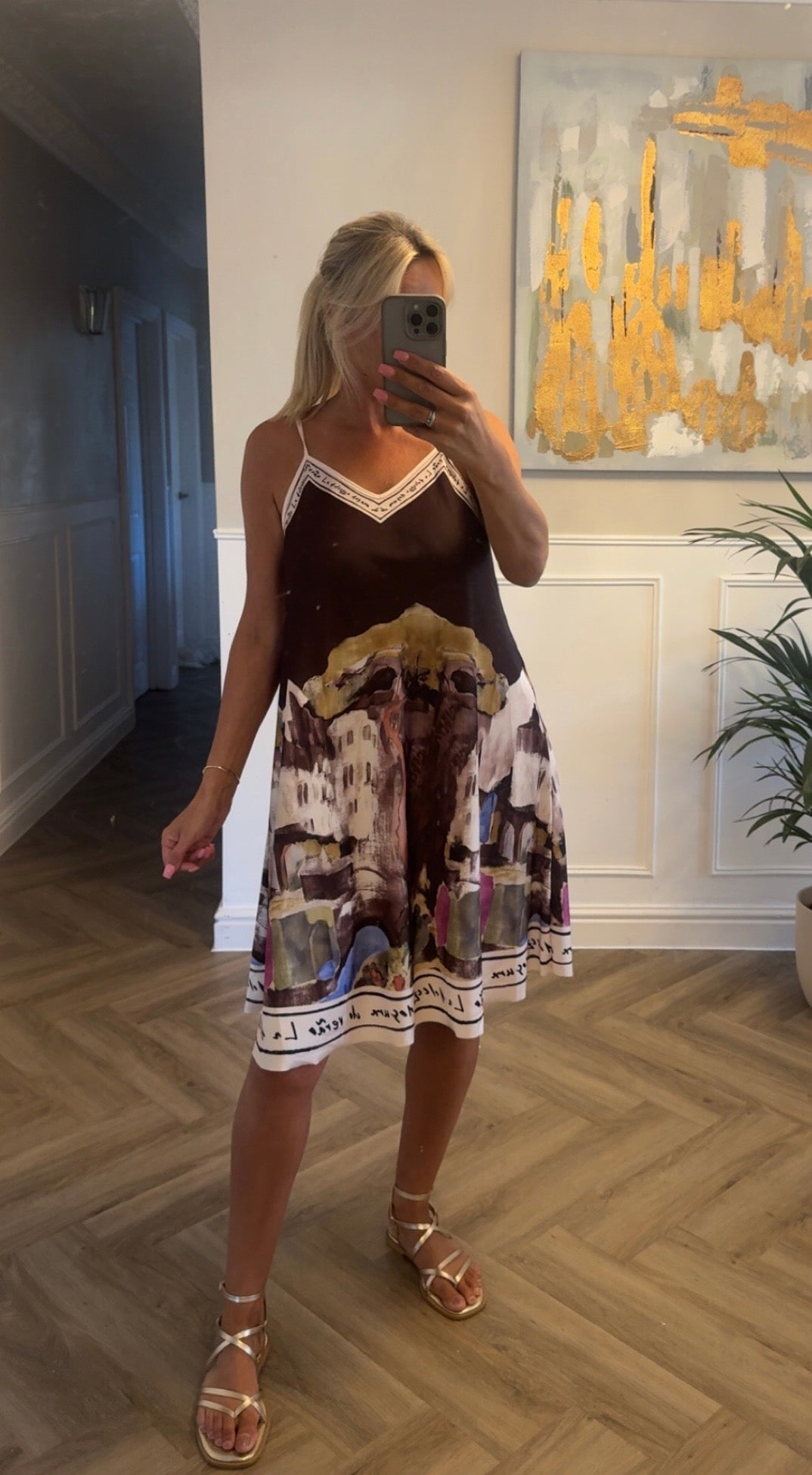 SATIN CAMI BORDER PRINT MINI DRESS