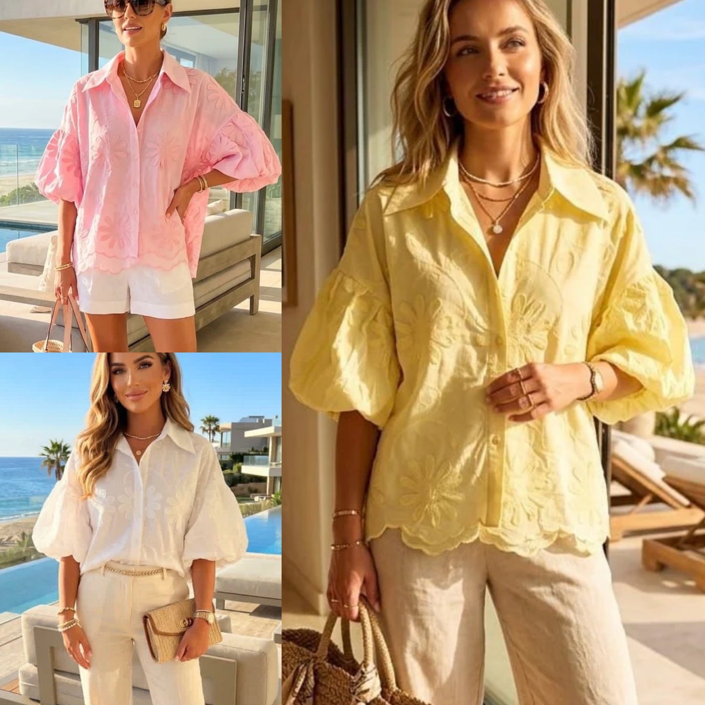 Embroidery scalloped hem shirt