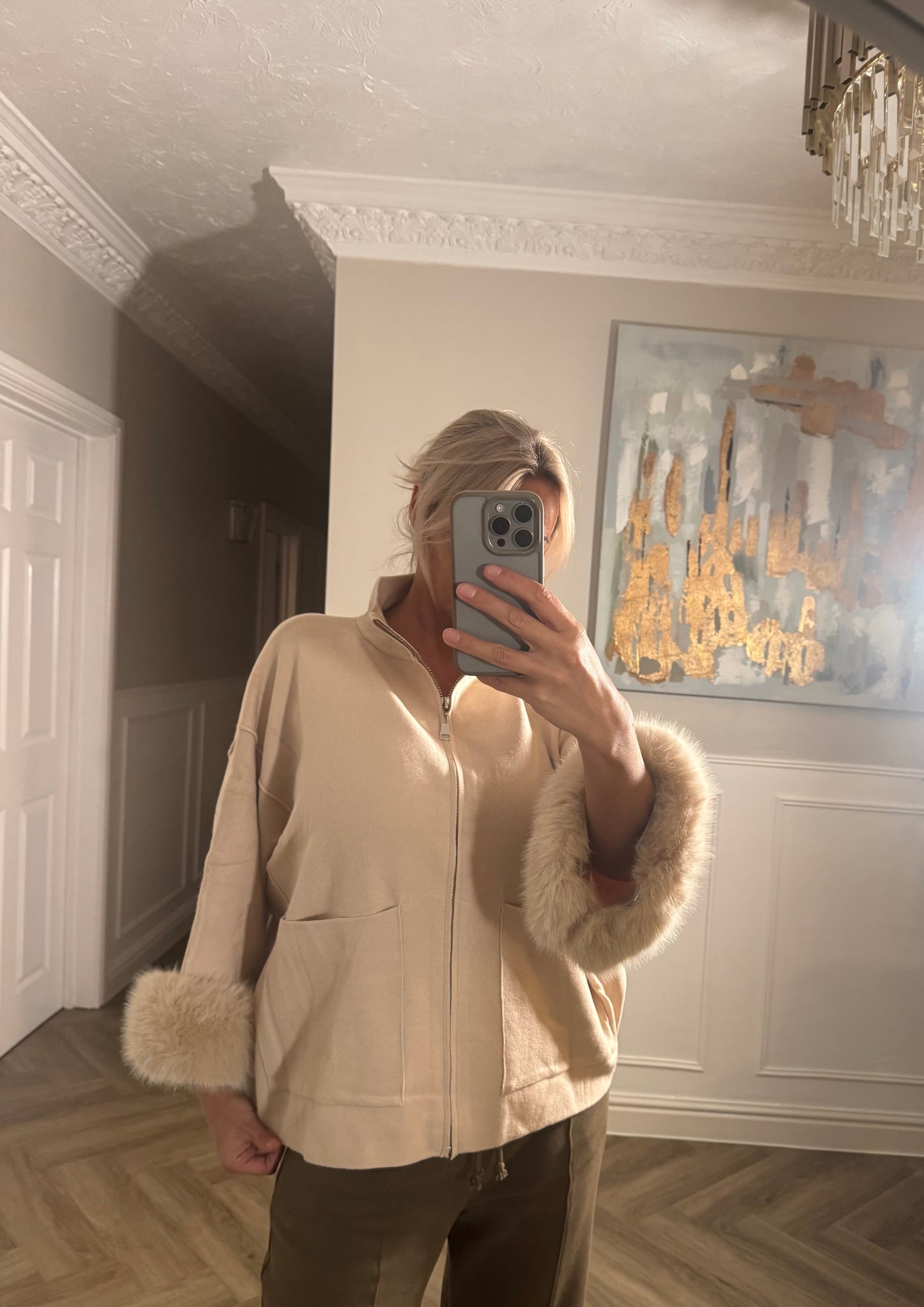 Zip up jacket with faux furr cuffs