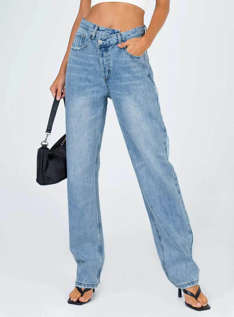 ASYMMETRIC WAIST DENIM JEANS