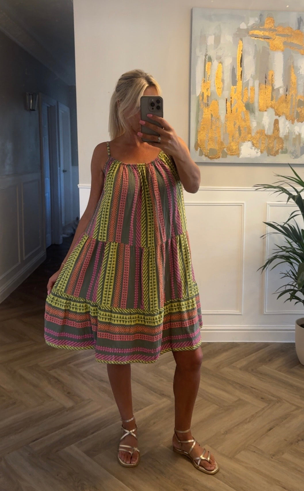 AZTEC CHEESECLOTH CAMI MINI DRESS