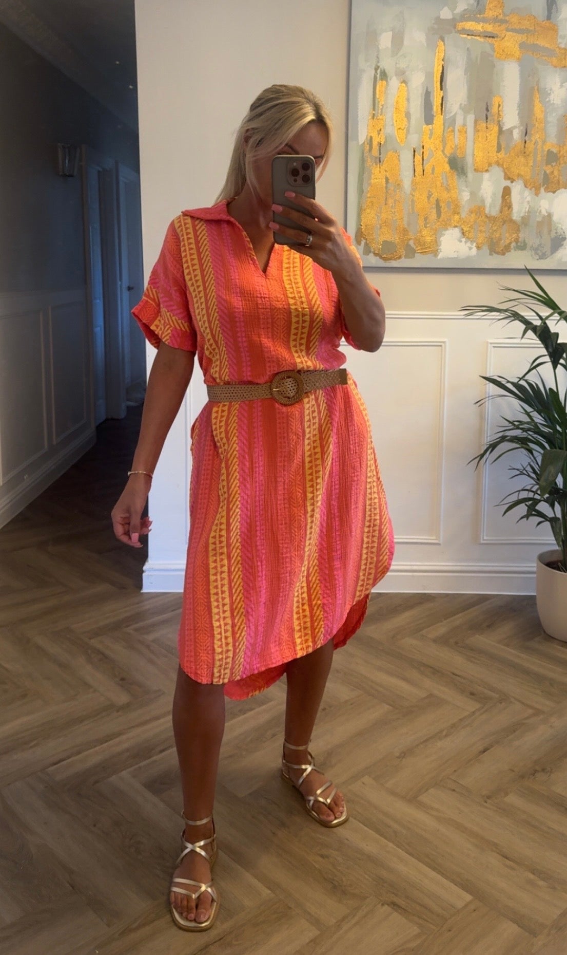AZTEC PRINT CHEESECLOTH COLLAR DRESS