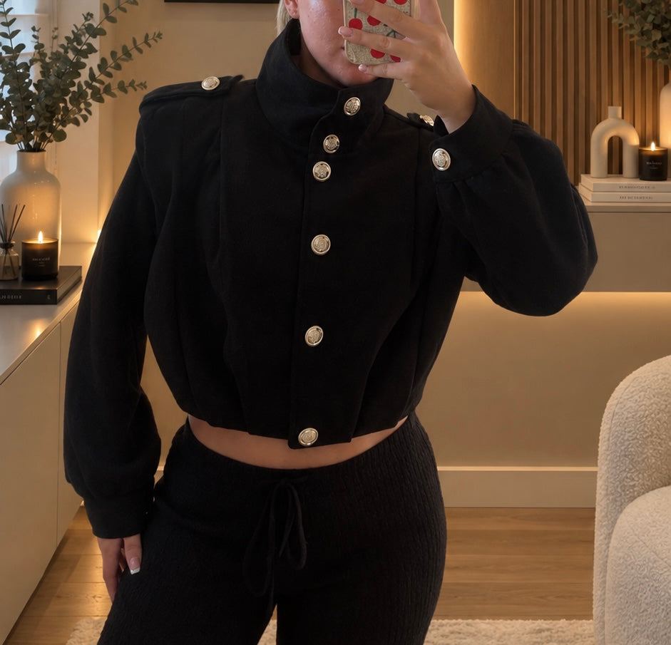 Suede shoulder padded cropped jacket