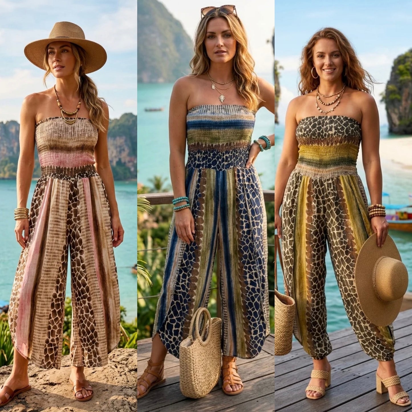 Reptile bandeau split leg jumpsuit