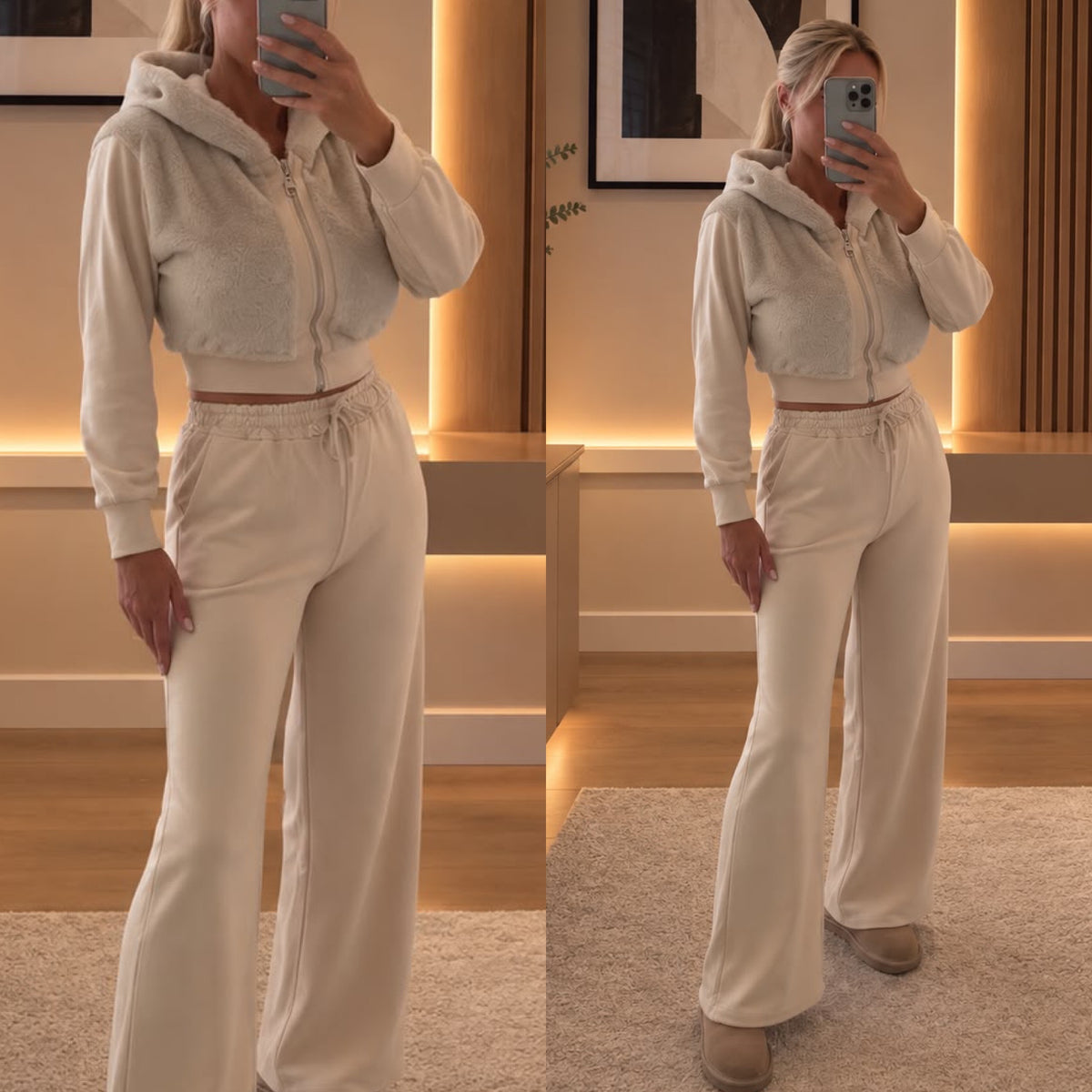 Faux fur hooded tracksuit