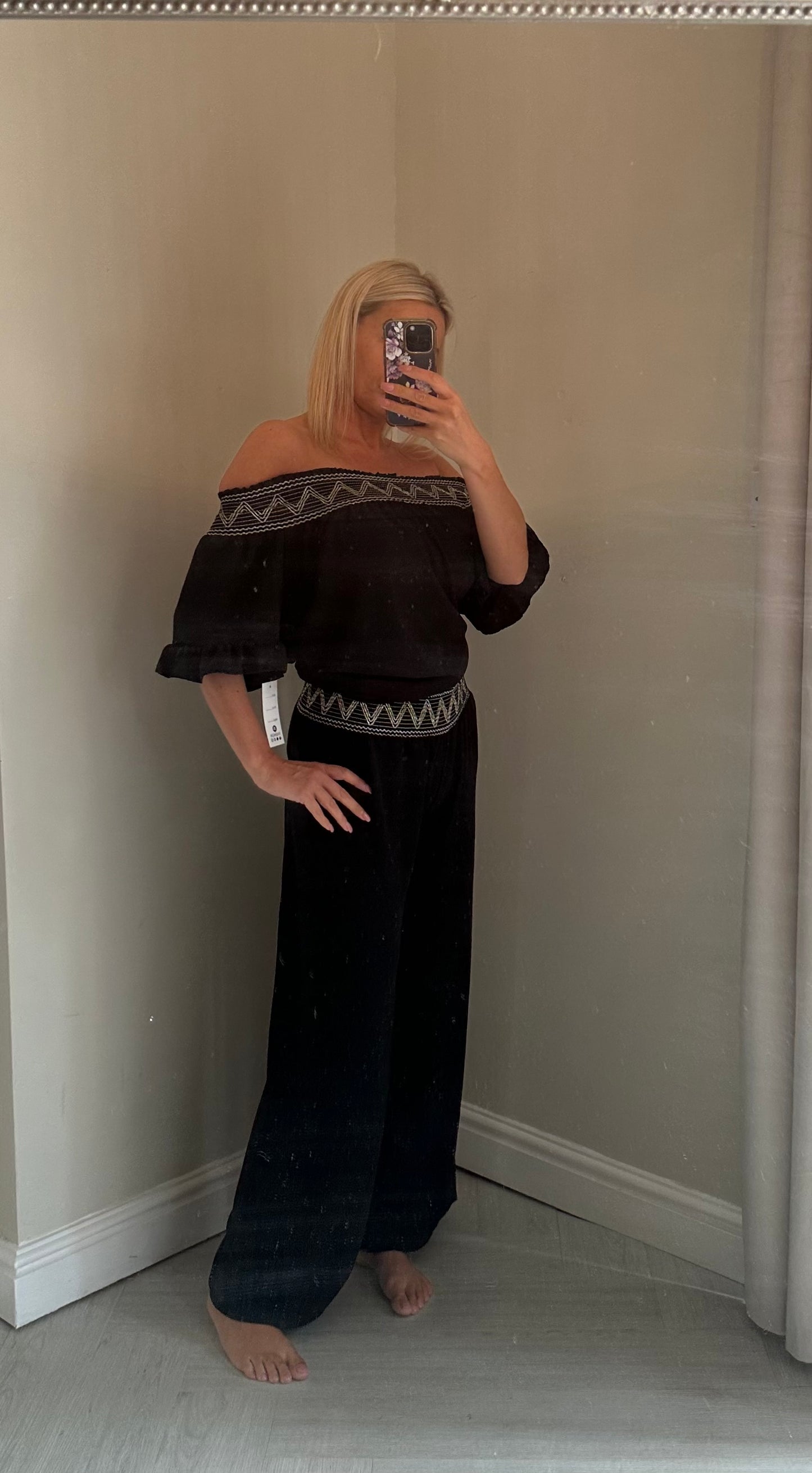 Smocked embroidered border co-ord