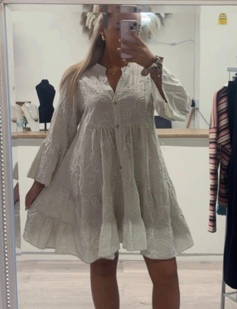 Embroidered smock dress