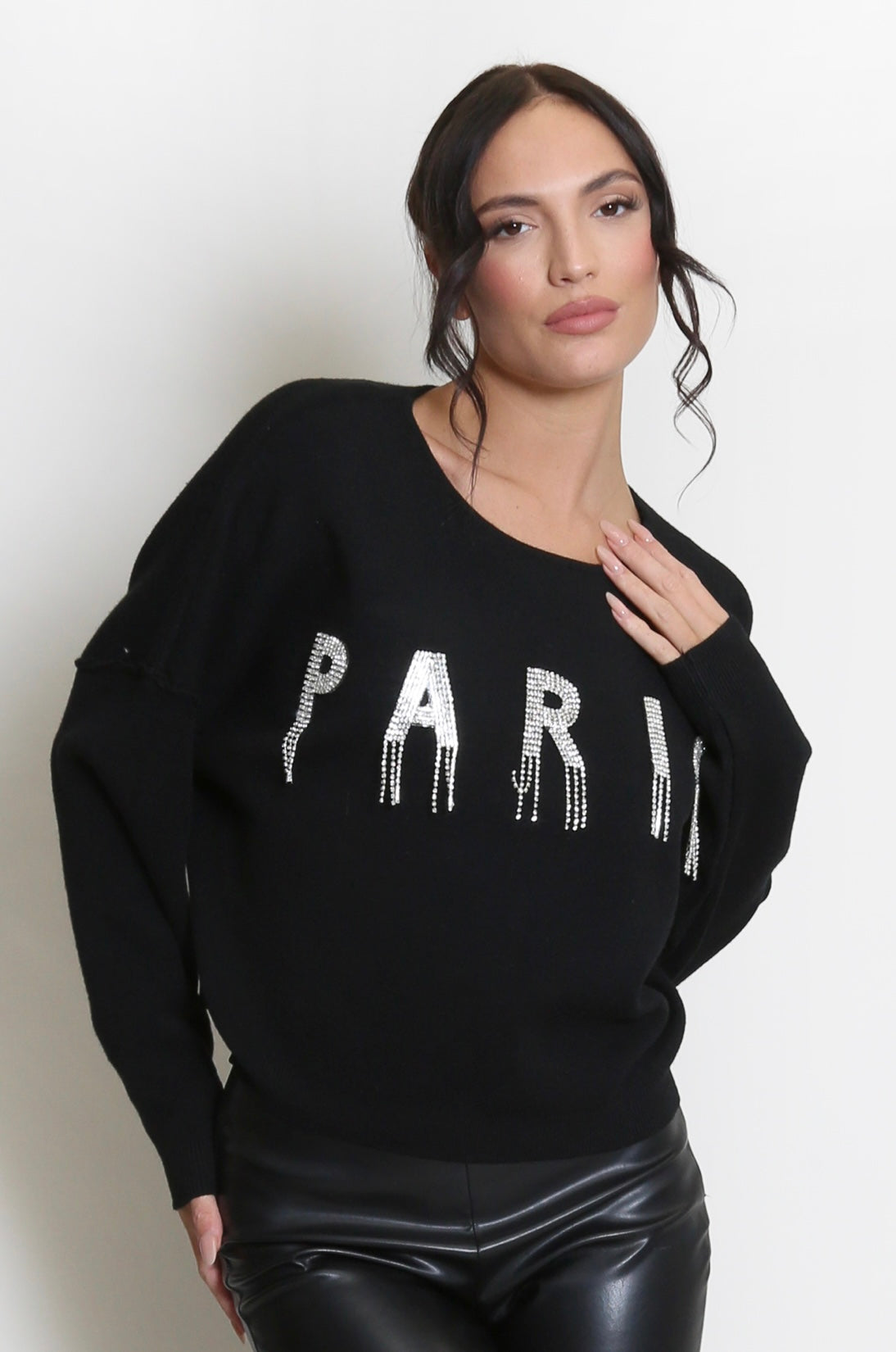 Studded PARIS Embellished Jumper