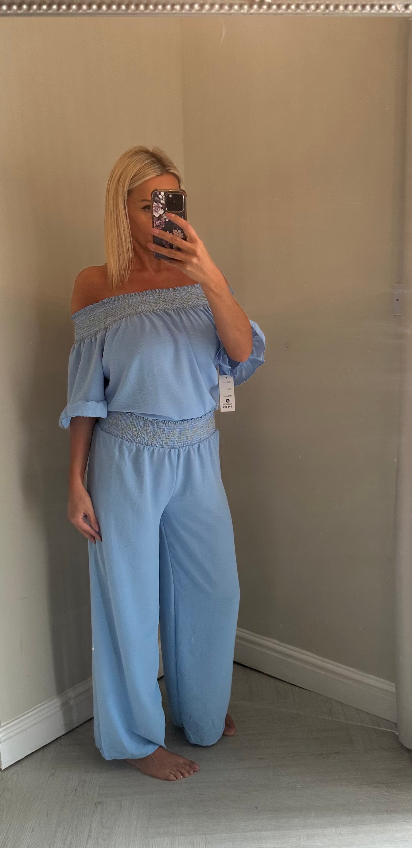 Smocked embroidered border co-ord