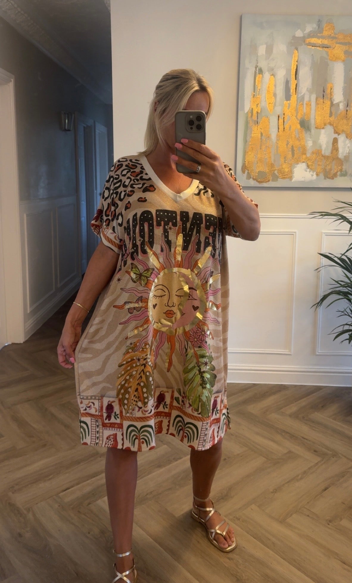 Abstract print glitter tunic