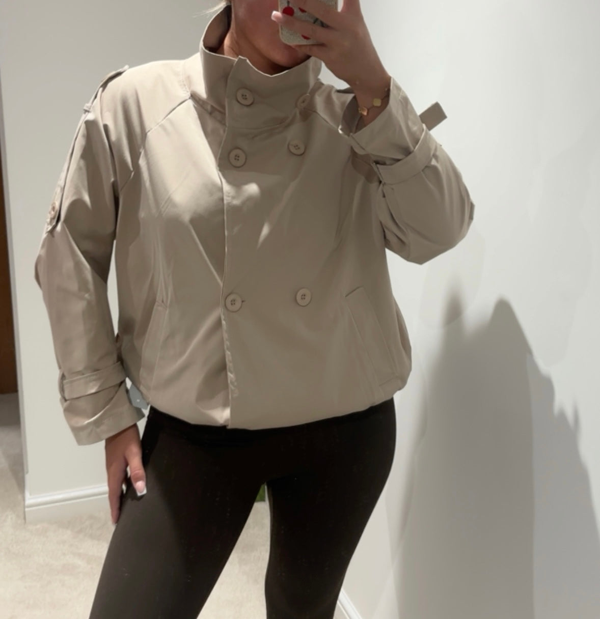 Funnel neck button detail jackets