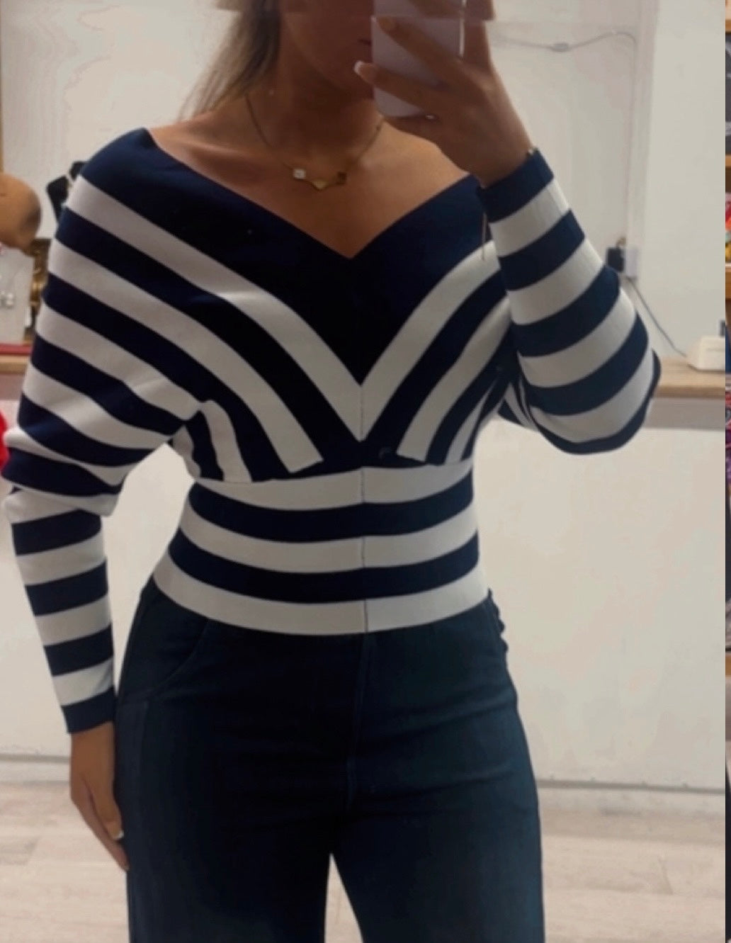 Striped V neck jumper
