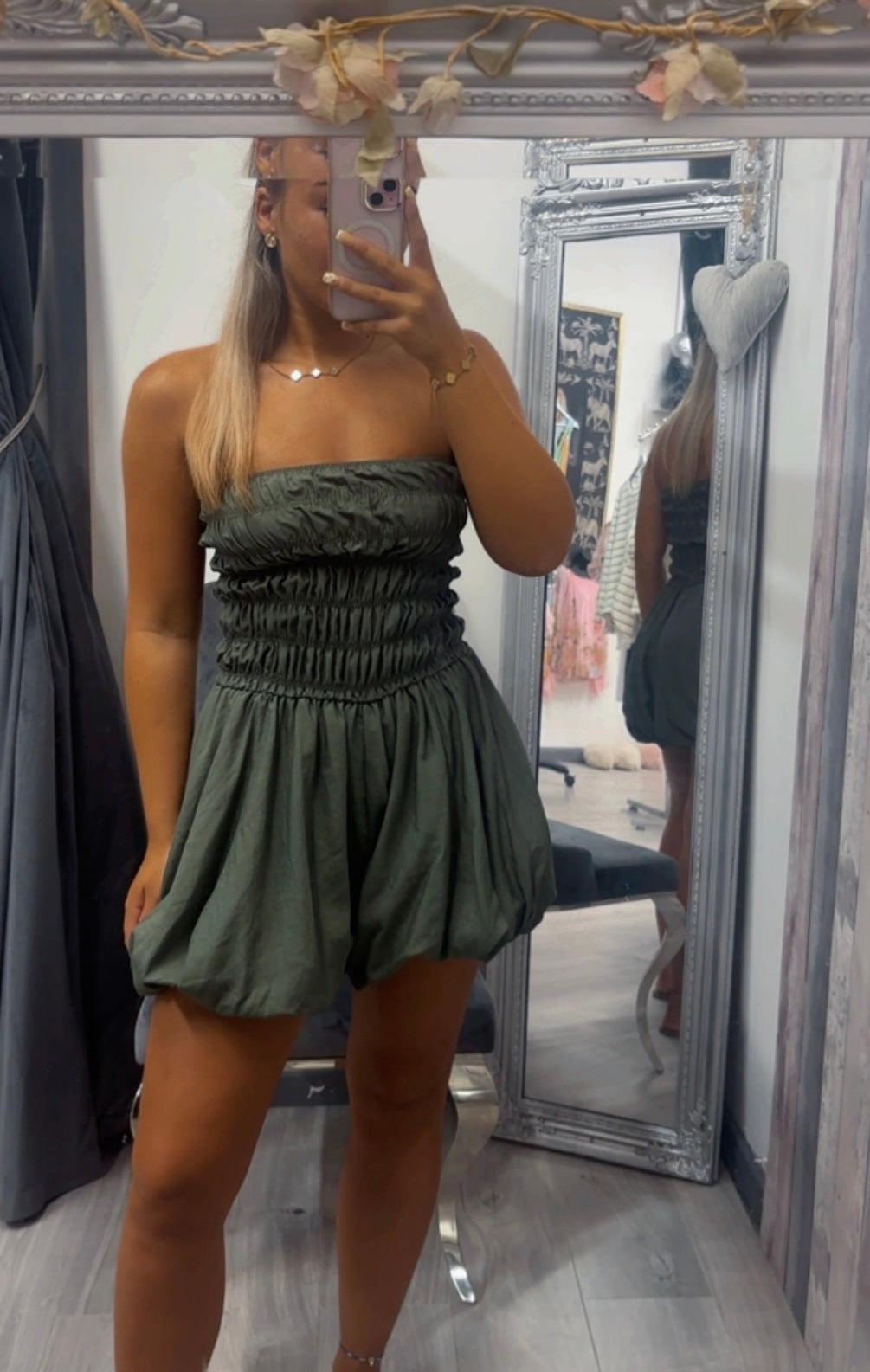 Bandeau puff ball playsuit