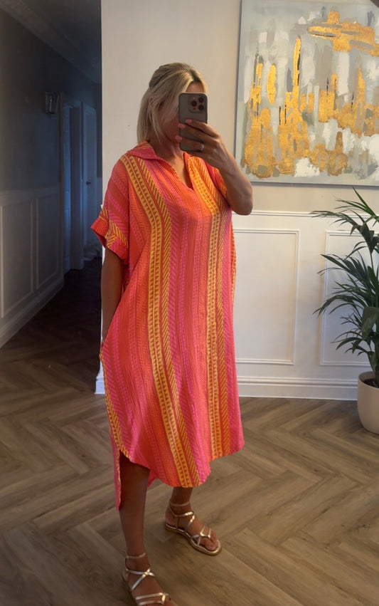 AZTEC PRINT CHEESECLOTH COLLAR DRESS
