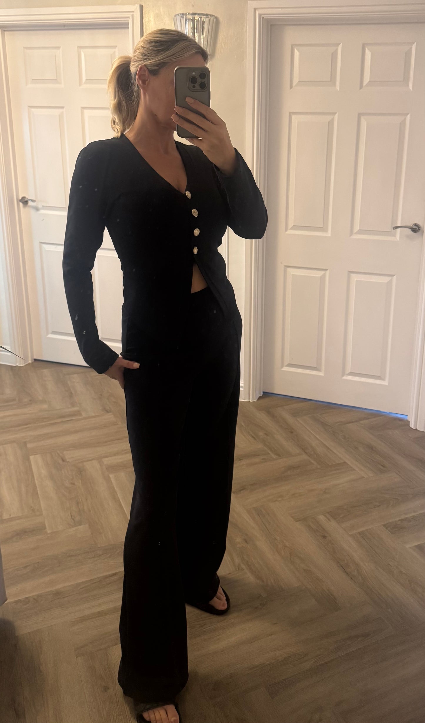 Gold button up top with straight leg trousers co ord