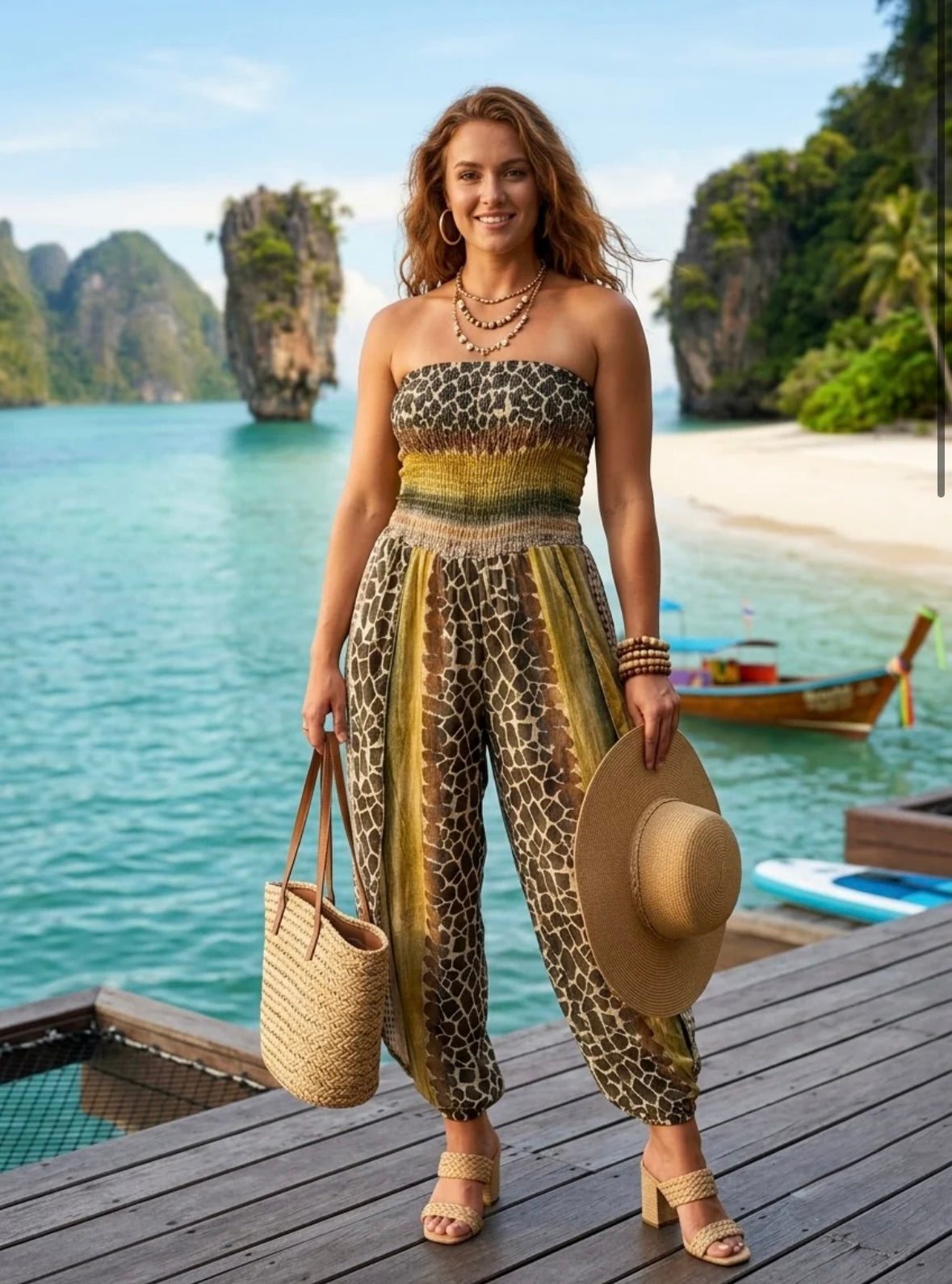Reptile bandeau split leg jumpsuit