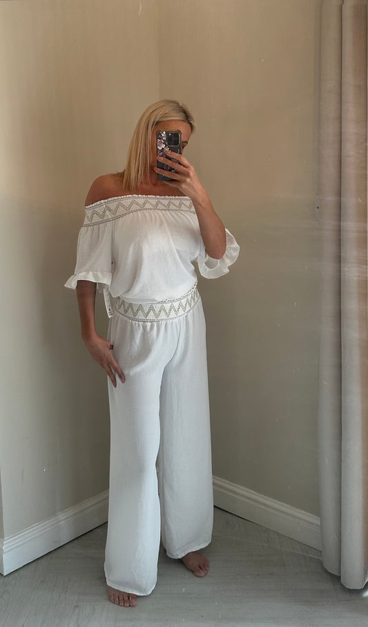 Smocked embroidered border co-ord