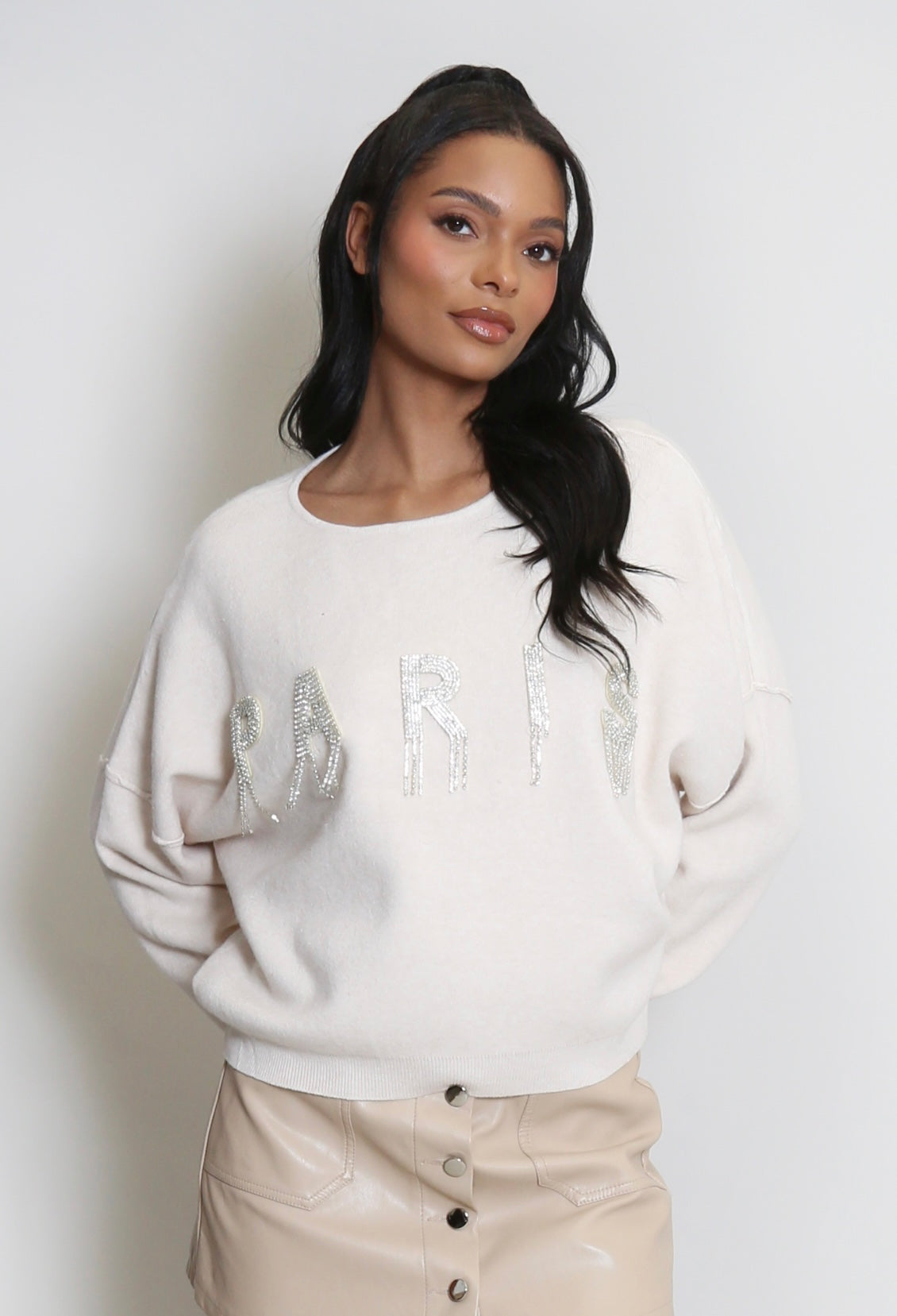 Studded PARIS Embellished Jumper