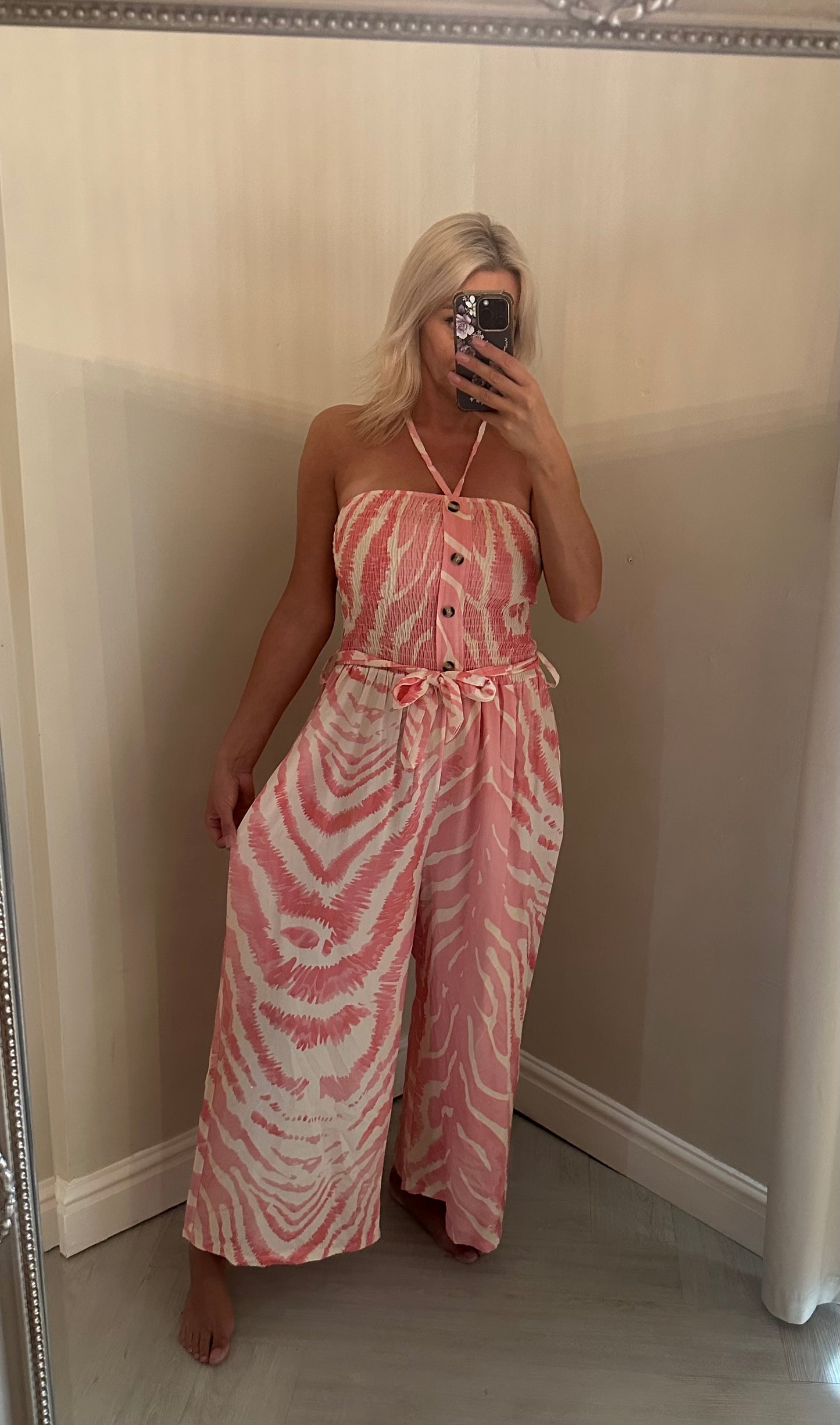 Coral print jumpsuit