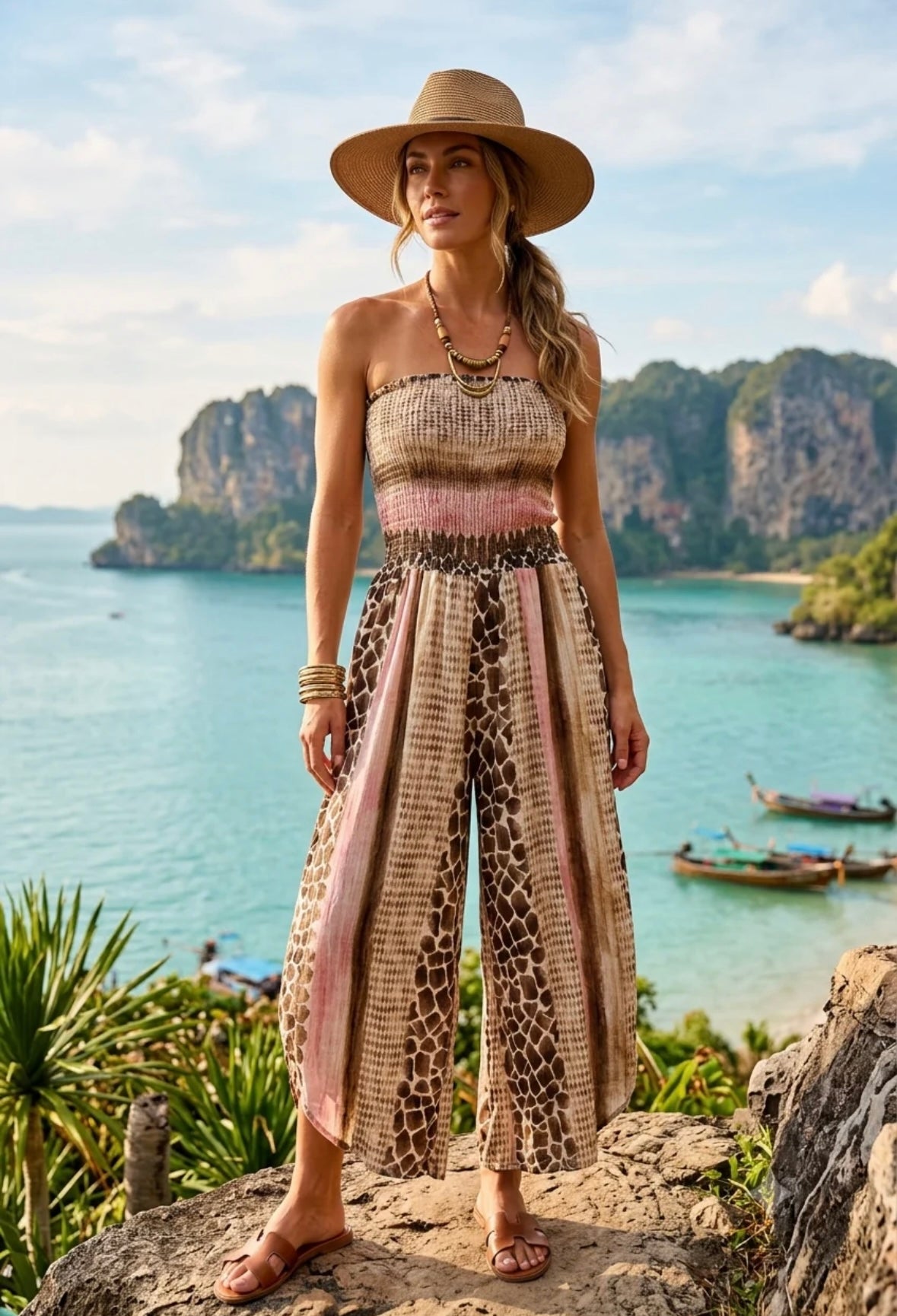 Reptile bandeau split leg jumpsuit