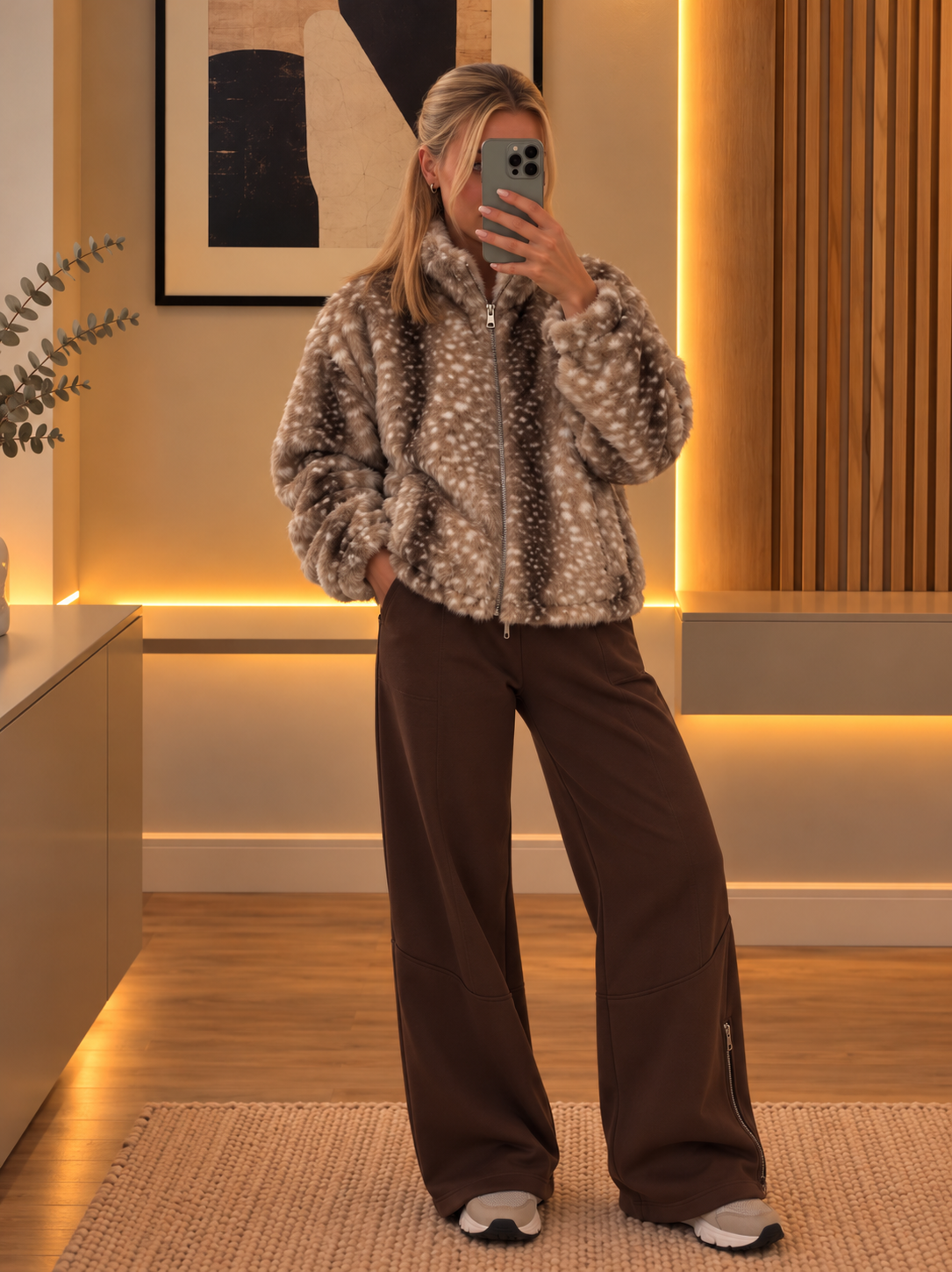Faux fur deer print jacket