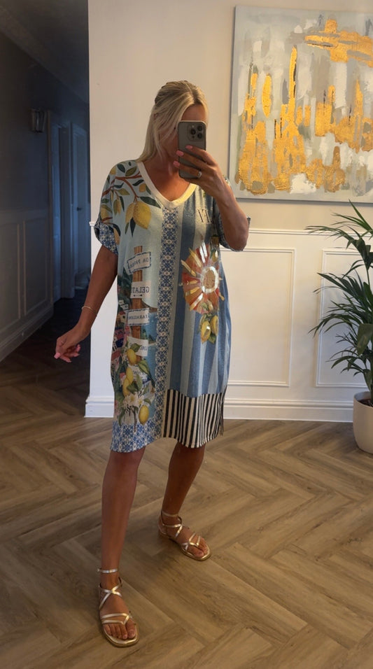 Abstract print glitter tunic