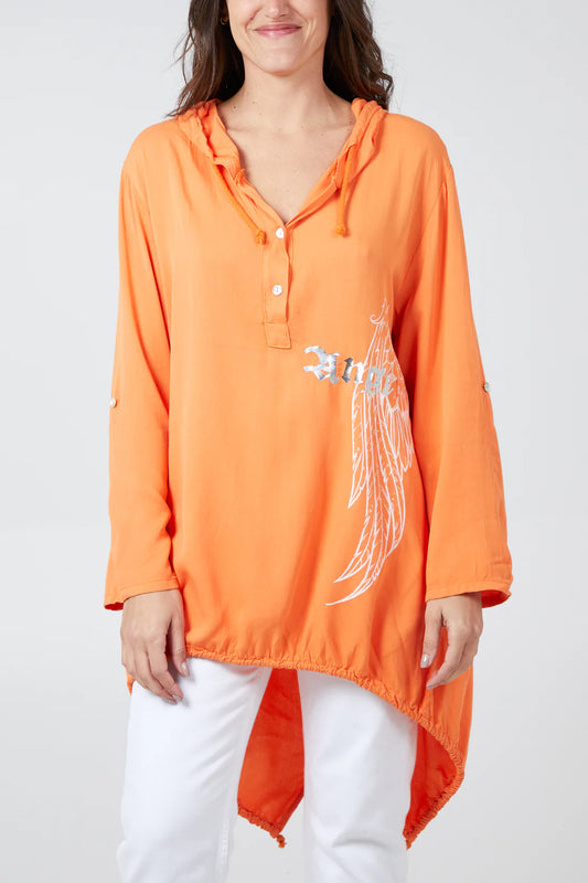 ANGEL" WINGS DIP HEM HOODED TOP