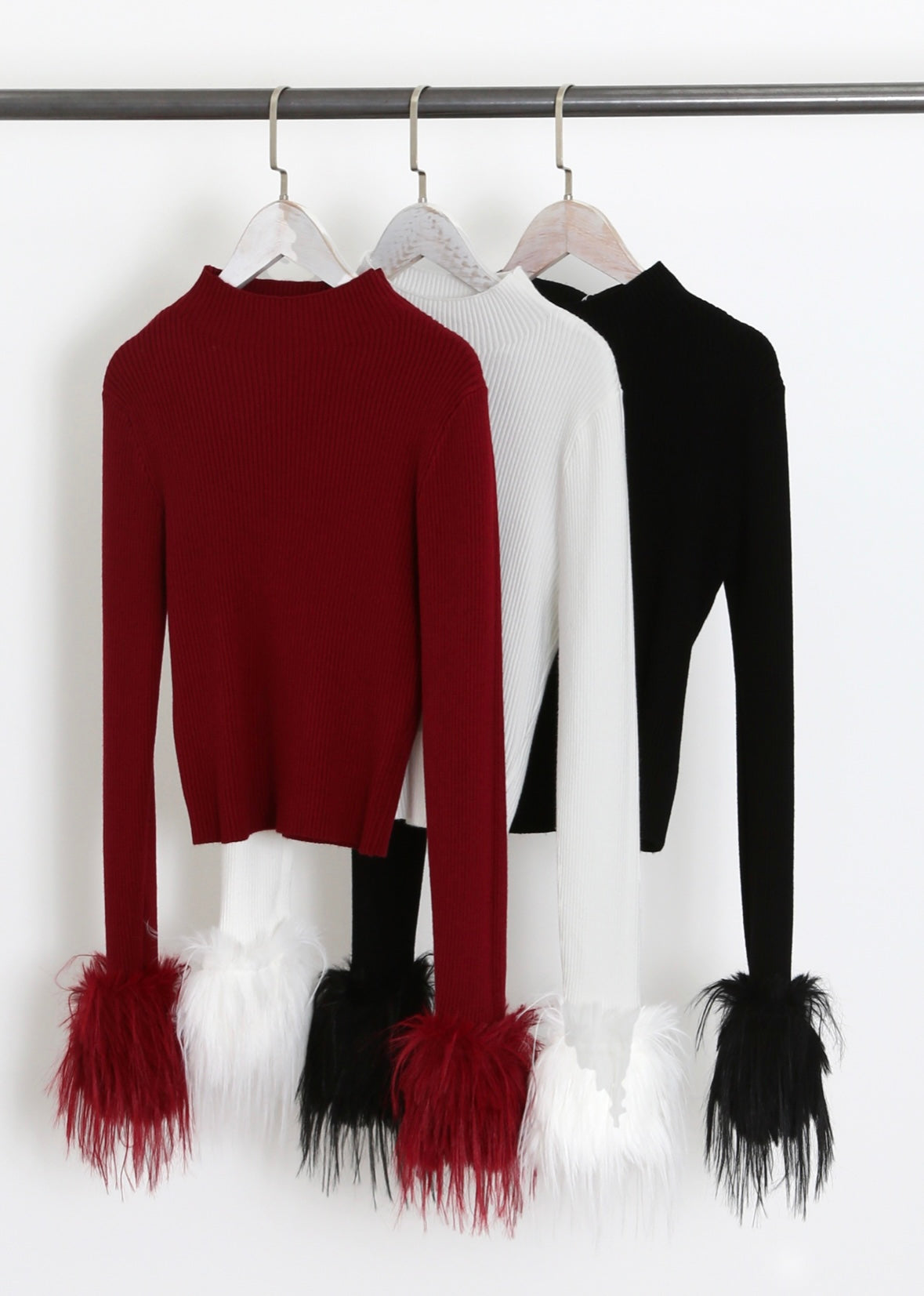 Fur Cuffs Ribbed Jumper