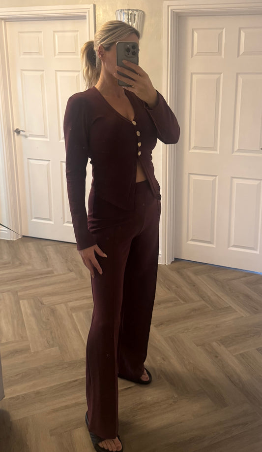 Gold button up top with straight leg trousers co ord