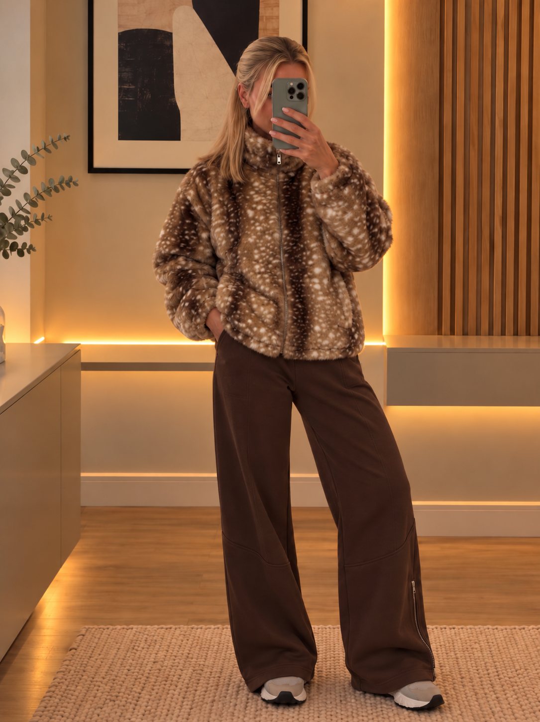 Faux fur deer print jacket