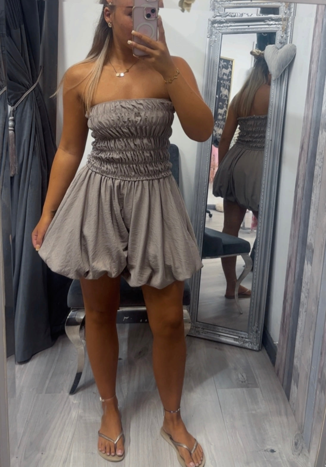 Bandeau puff ball playsuit