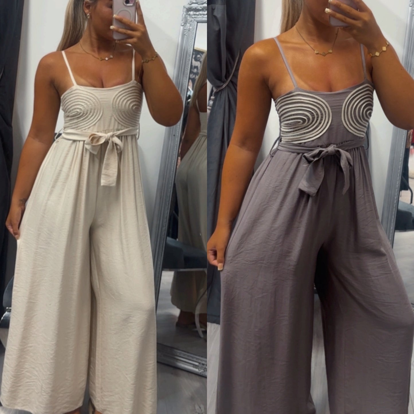 Embroidery belted jumpsuit