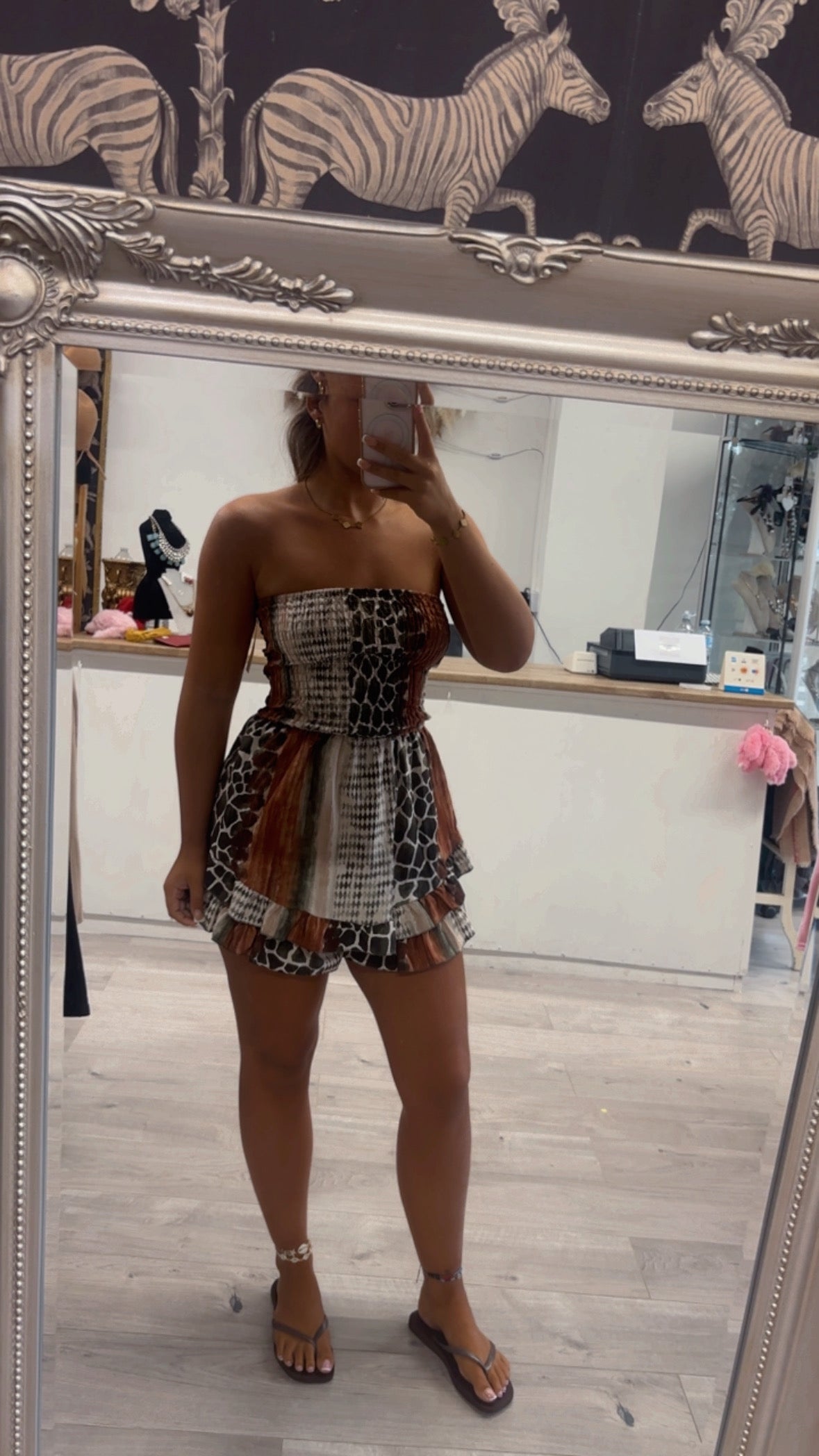 Reptile ruffle playsuit