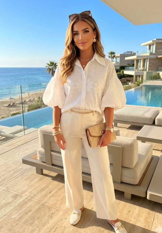 Embroidery scalloped hem shirt