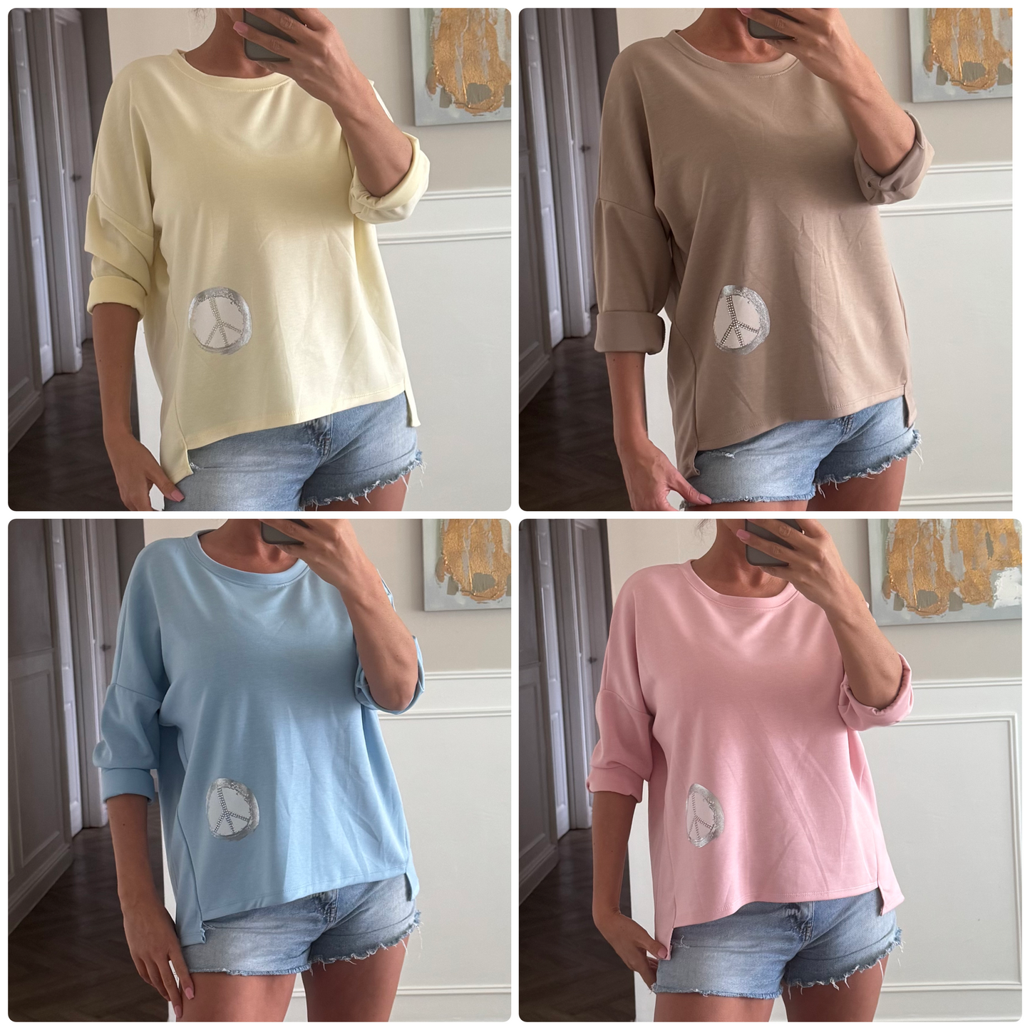 Sequin peace logo sweater