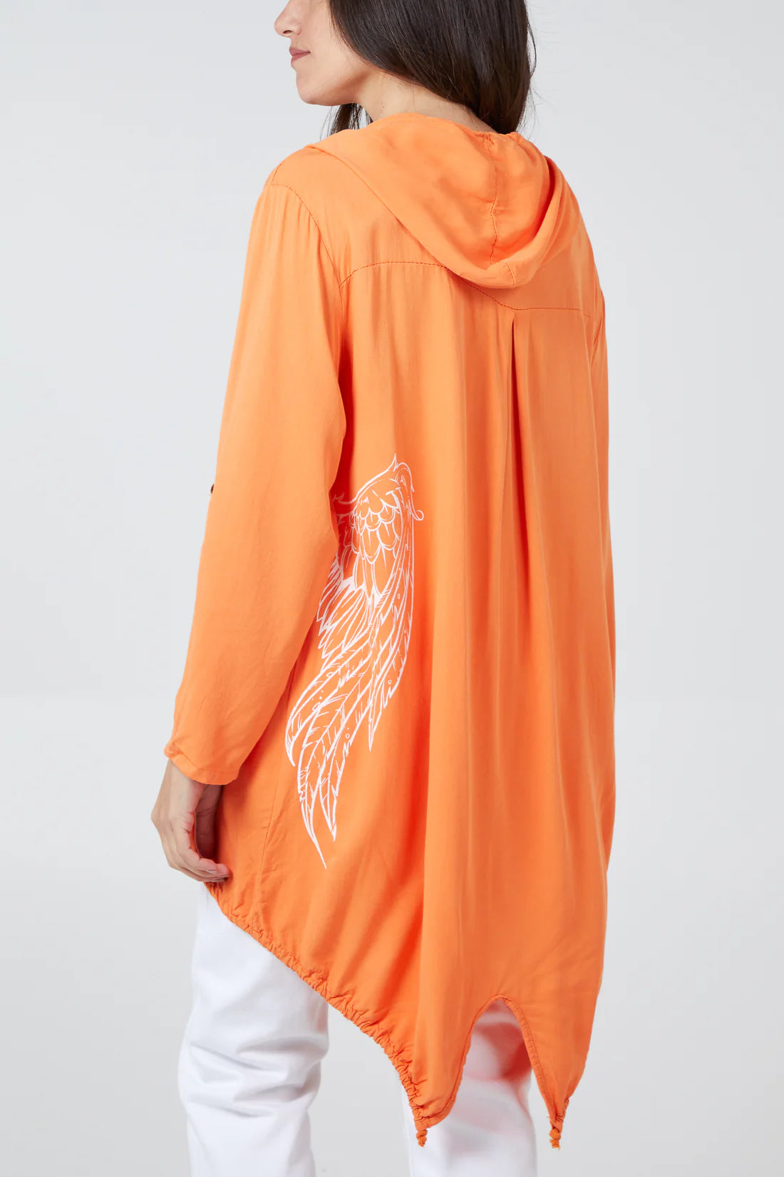 ANGEL" WINGS DIP HEM HOODED TOP