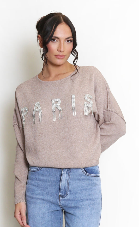 Studded PARIS Embellished Jumper