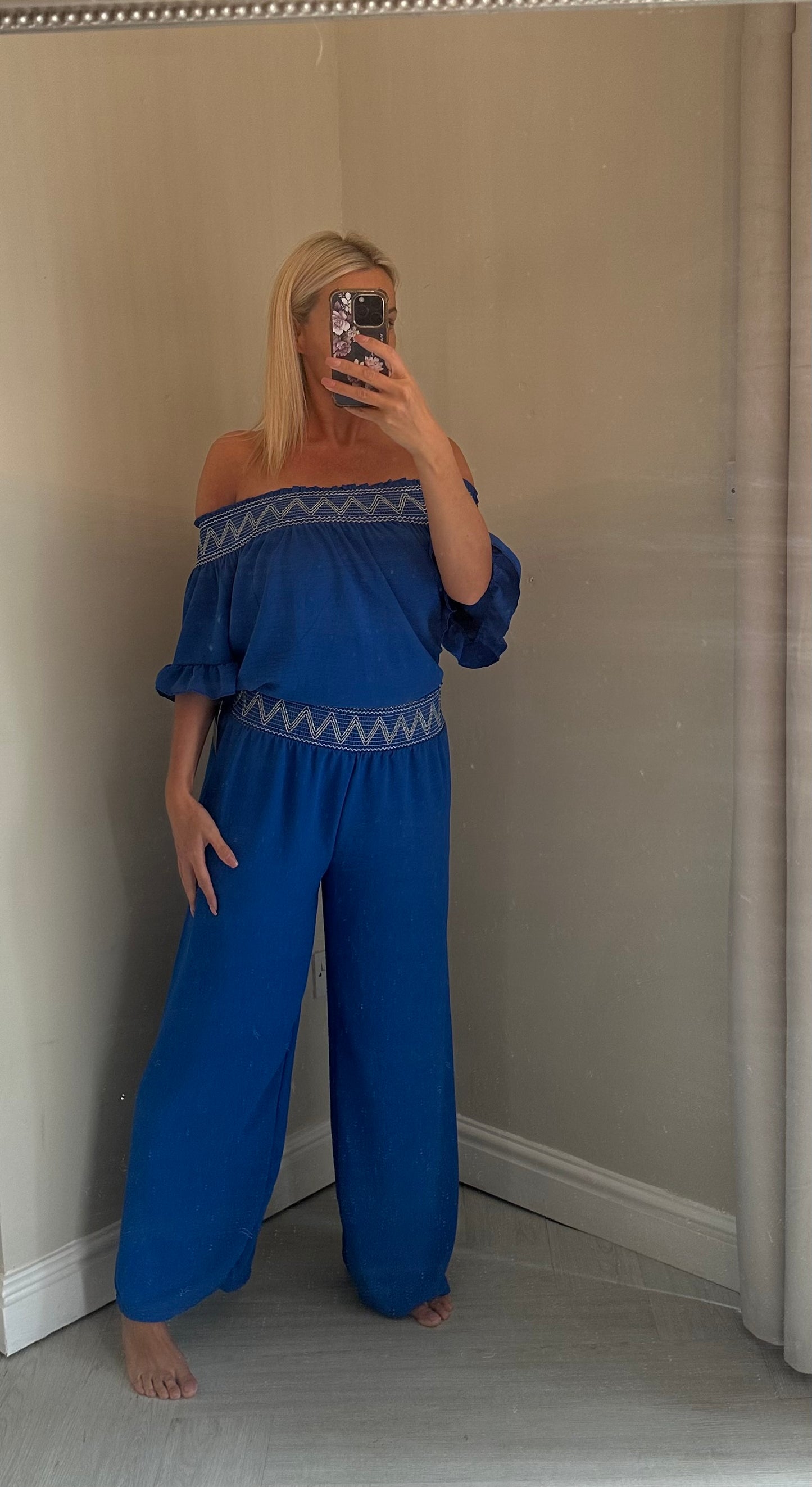 Smocked embroidered border co-ord