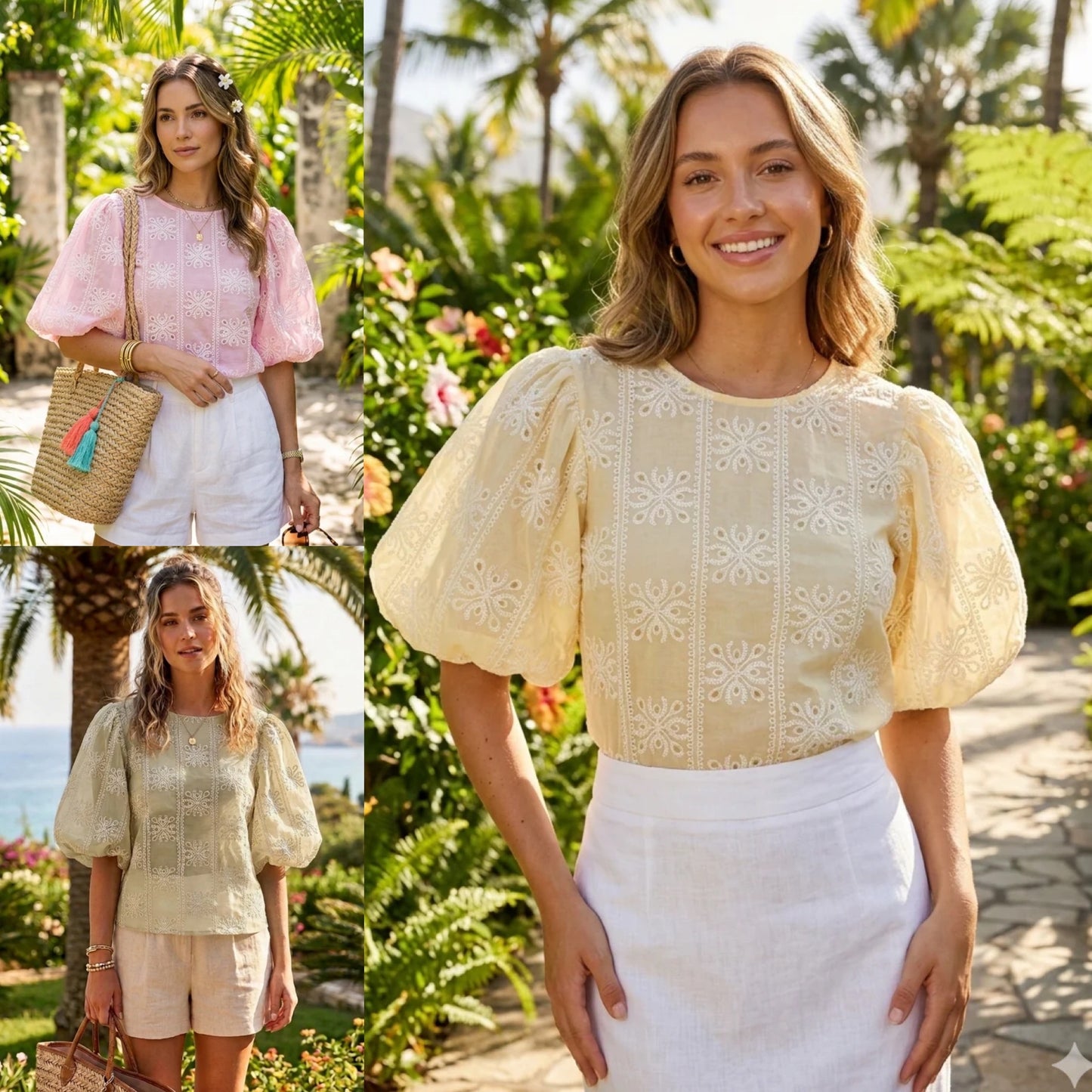 Puff sleeve embroidery top
