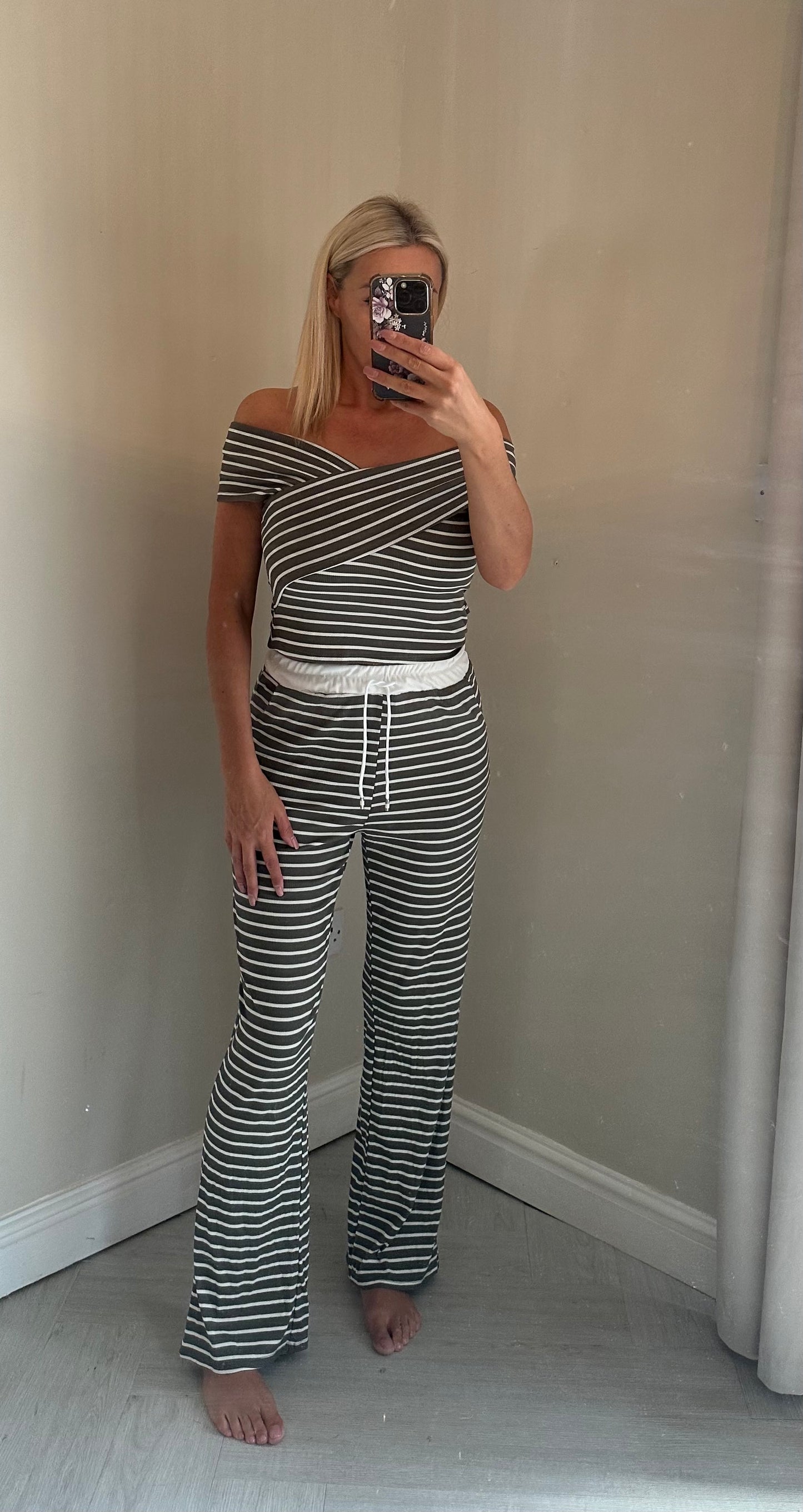 Striped Bardot co-cord