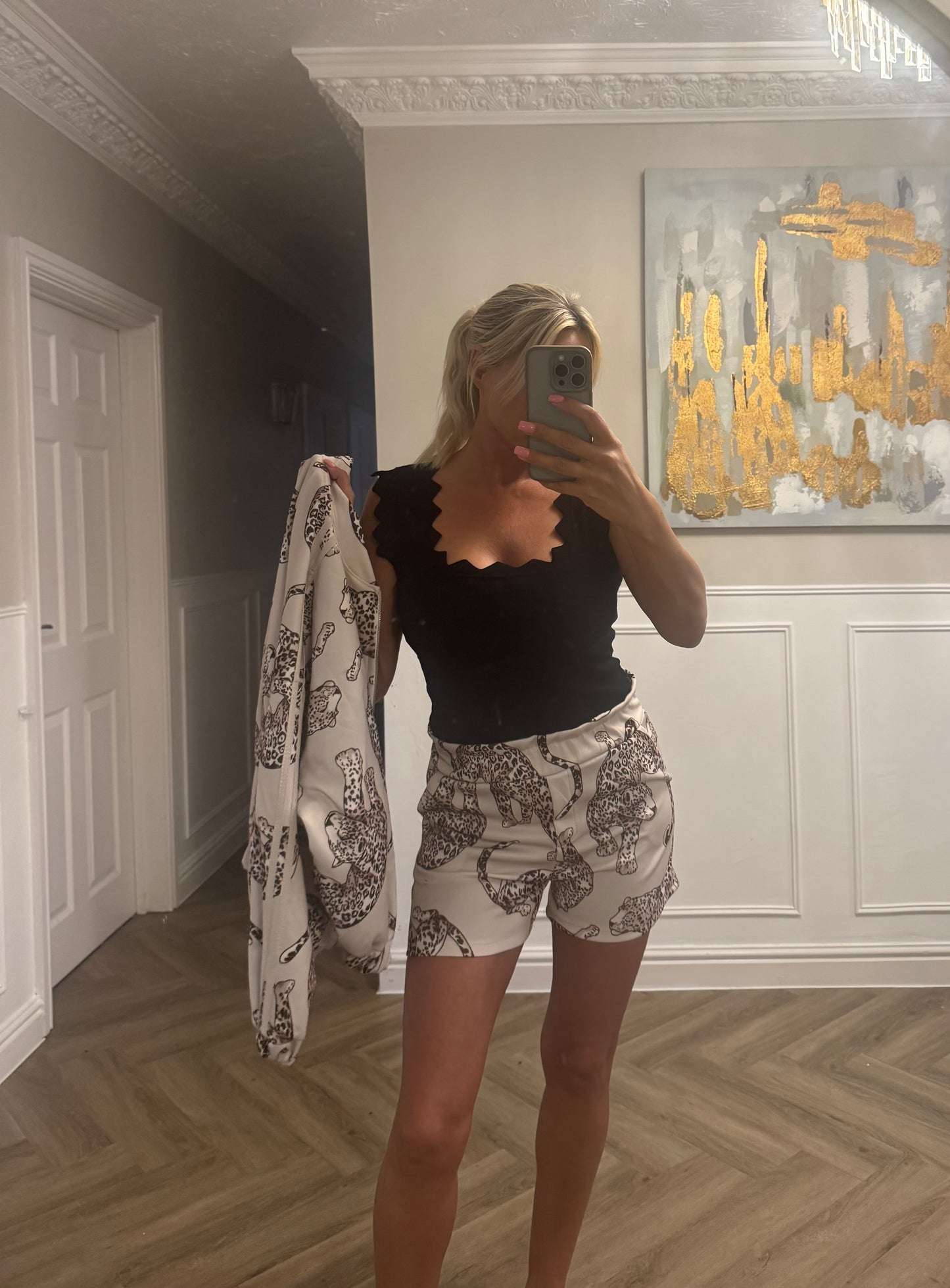 Leopard Print Bomber Jacket and Shorts