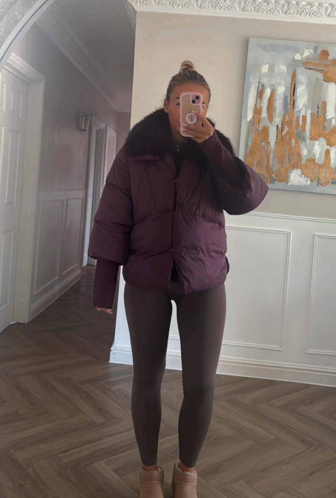 Faux fur knitted sleeve puffer jackets