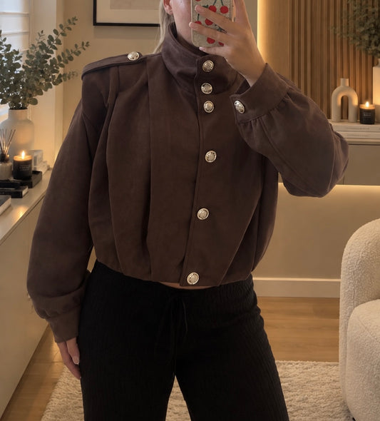 Suede shoulder padded cropped jacket